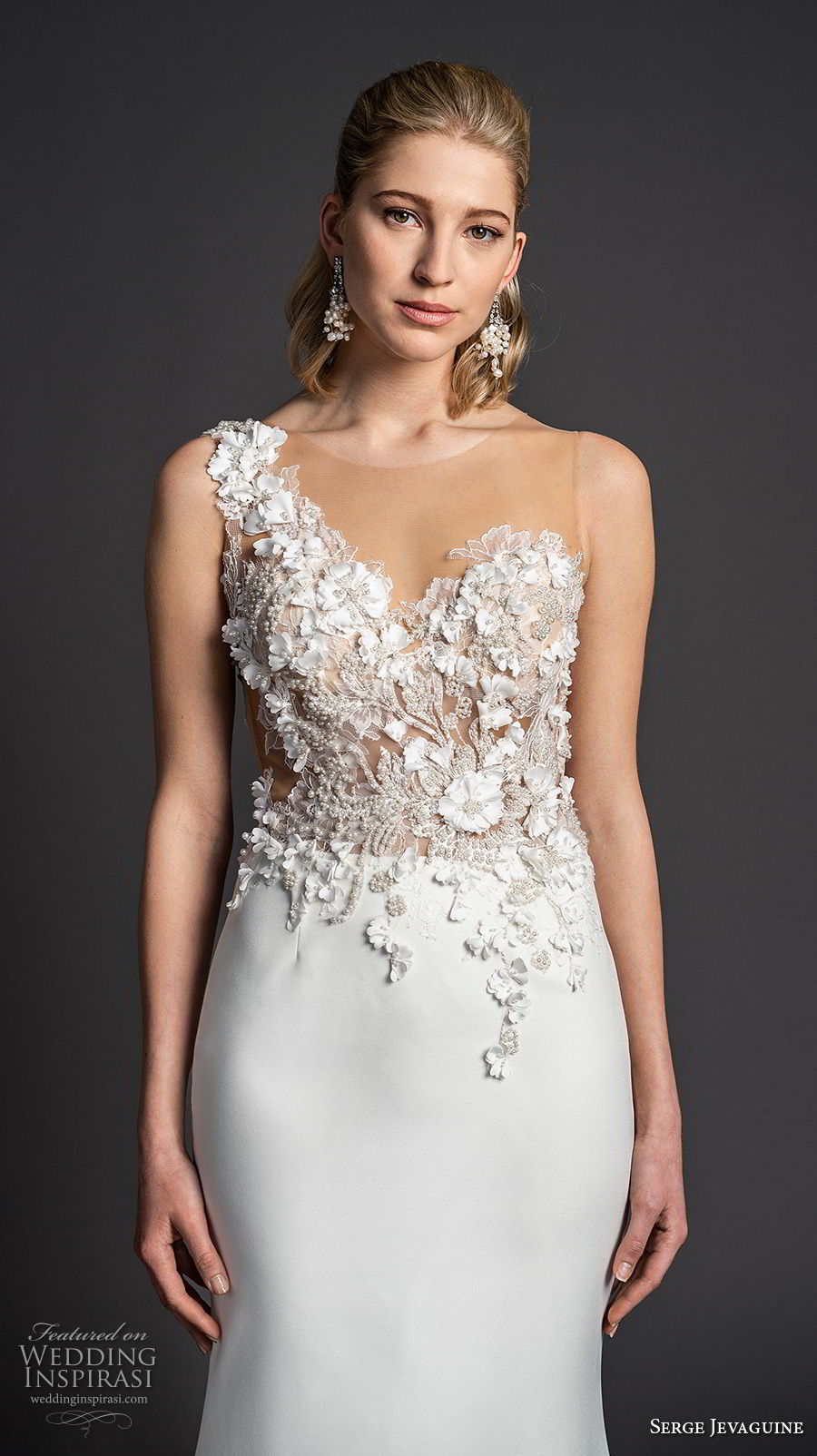 serge jevaguine 2019 bridal sleeveless one shoulder asymmetrical neckline heavily embellished bodice elegant fit and flare sheath wedding dress chapel train (6) zv serge jevaguine 2019 bridal sleeveless one shoulder asymmetrical neckline heavily embellished bodice elegant fit and flare sheath wedding dress chapel train (6) zv