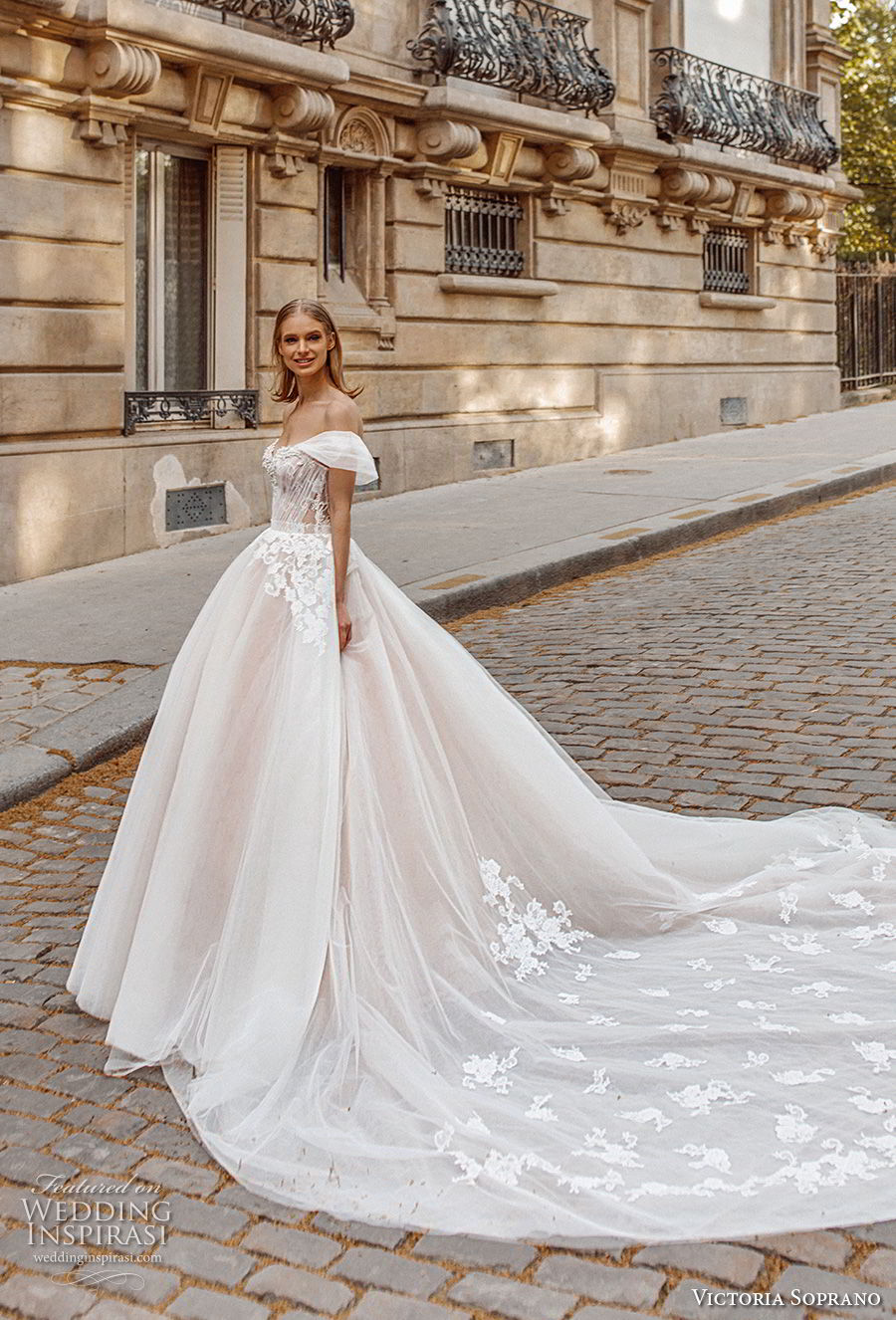 victoria soprano 2019 bridal off the shoulder sweetheart neckline heavily embellished bodice romantic princess a  line ball gown weddding dress royal train (1) mv