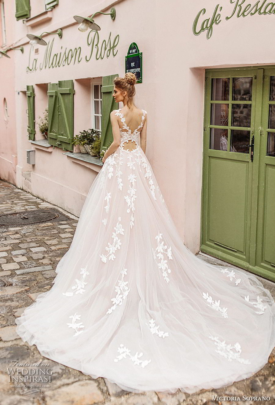 victoria soprano 2019 bridal sleeveless illusion bateau sweetheart neckline heavily embellished bodice romantic blush a  line wedding dress v back chapel train (2) bv