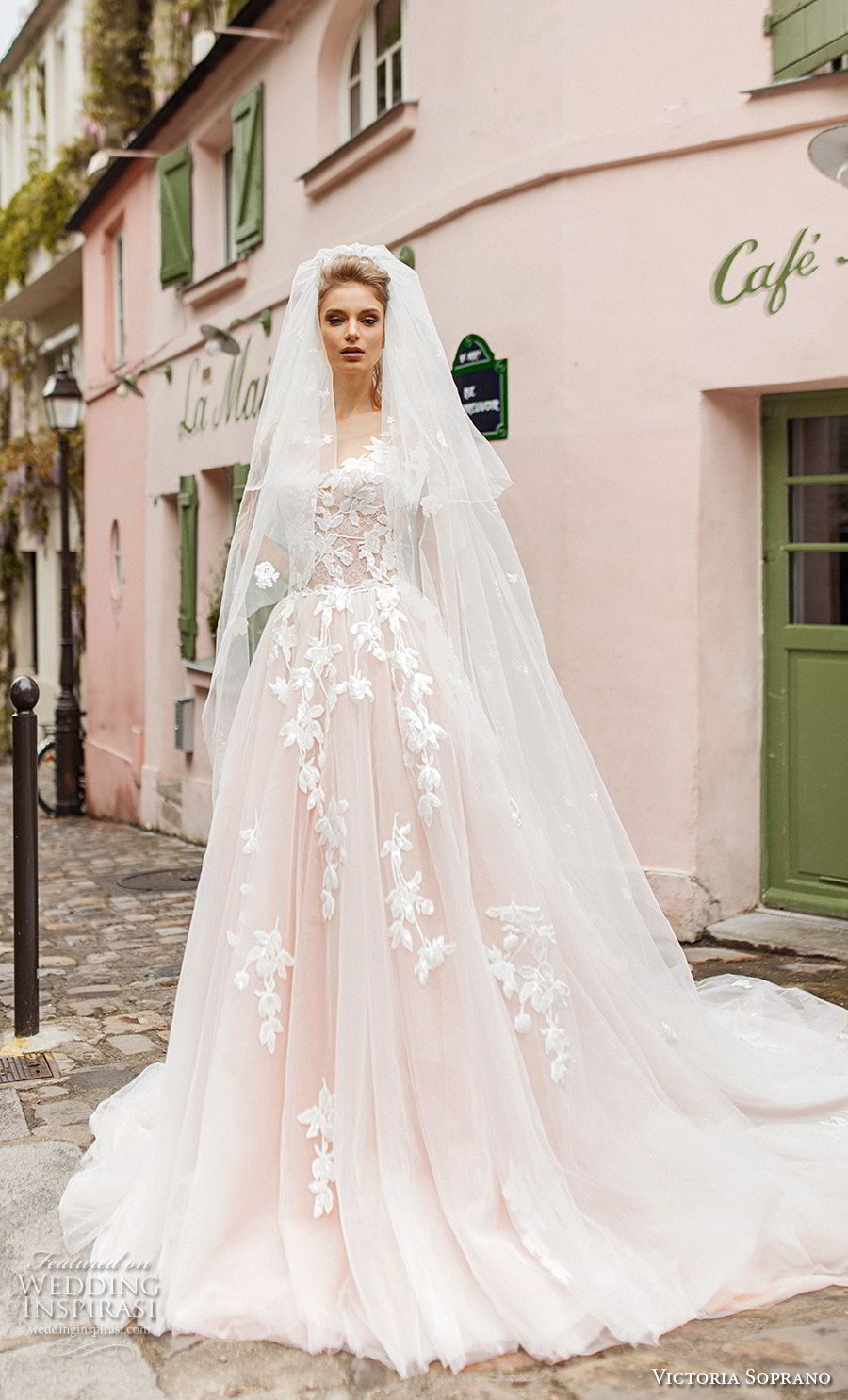 victoria soprano 2019 bridal sleeveless illusion bateau sweetheart neckline heavily embellished bodice romantic blush a  line wedding dress v back chapel train (2) mv