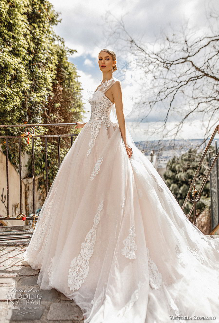 victoria soprano 2019 bridal sleeveless sheer strap sweetheart neckline heavily embellished bodice princess blush ball gown wedding dress royal train (6) sdv
