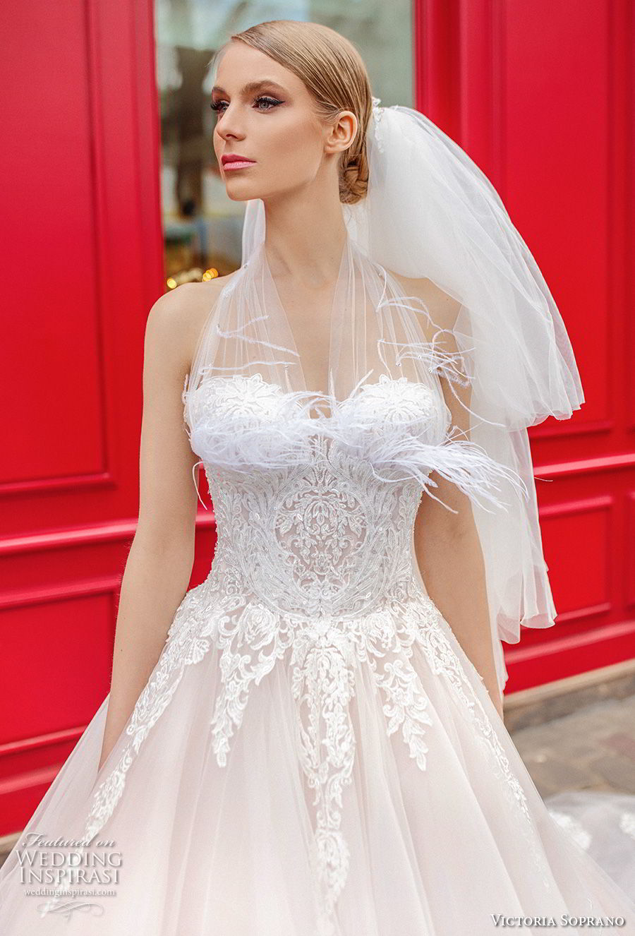 victoria soprano 2019 bridal sleeveless sheer strap sweetheart neckline heavily embellished bodice princess blush ball gown wedding dress royal train (6) zv