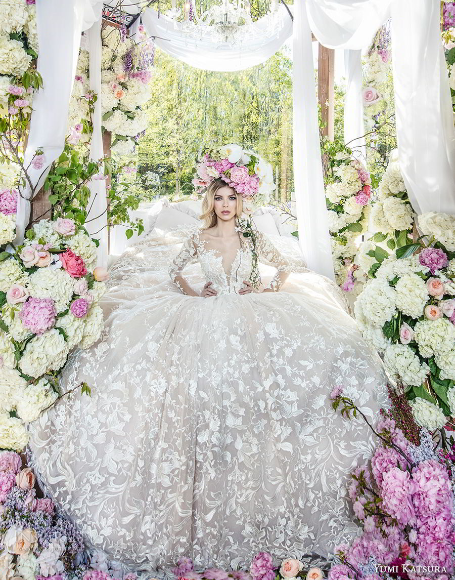 yumi katsura spring 2019 bridal long sleeves deep plunging sweetheart neckline full embellishment romantic princess ball gown a line wedding dress chapel train (2) mv yumi katsura spring 2019 bridal long sleeves deep plunging sweetheart neckline full embellishment romantic princess ball gown a line wedding dress chapel train (2) mv
