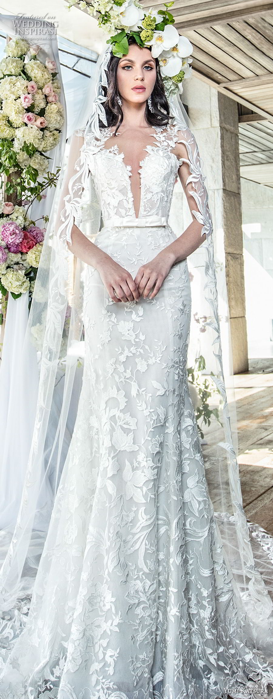 yumi katsura spring 2019 bridal sleevless thick lace strap deep plunging sweetheart neckline full embellishment elegant sexy trumpet wedding dress chapel train (3) lv