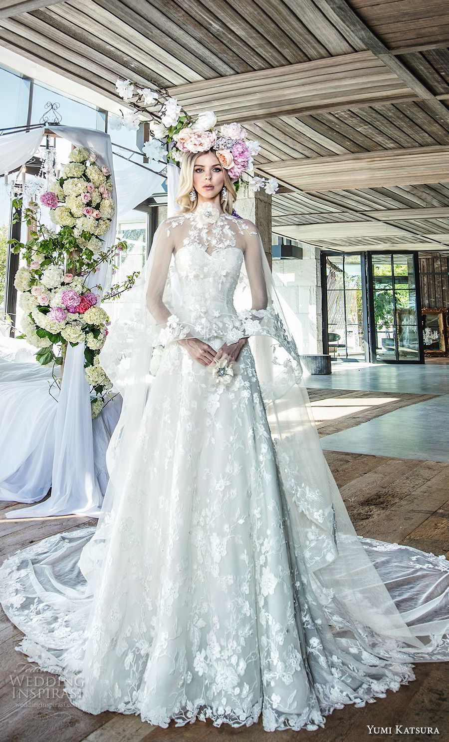 yumi katsura spring 2019 bridal strapless sweetheart neckline full embellishment romantic princess a line wedding dress with cape chapel train (1) mv yumi katsura spring 2019 bridal strapless sweetheart neckline full embellishment romantic princess a line wedding dress with cape chapel train (1) mv