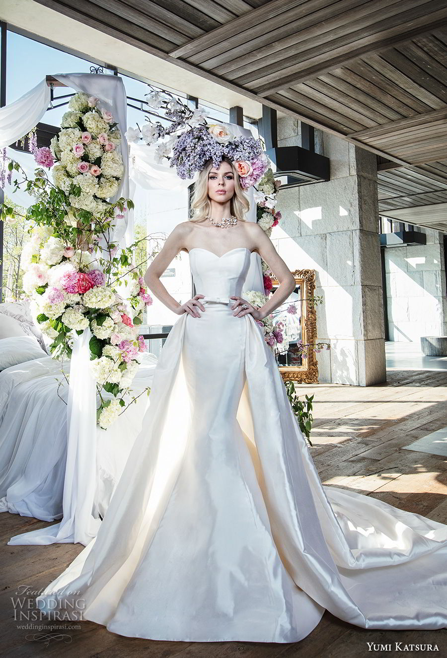 yumi katsura spring 2019 bridal strapless sweetheart neckline simple minimalist elegant classic mermaid wedding dress a line overskirt chapel train (7) mv yumi katsura spring 2019 bridal strapless sweetheart neckline simple minimalist elegant classic mermaid wedding dress a line overskirt chapel train (7) mv