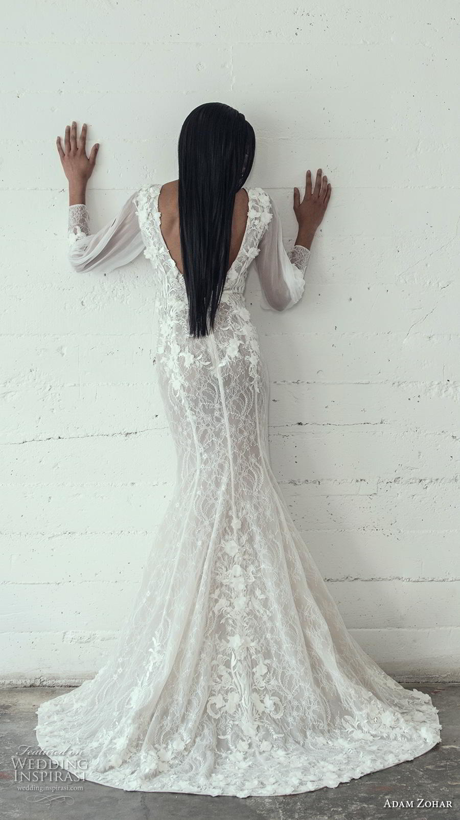 adam zohar 2019 bridal long bishop sleeves deep v neck full embellishment sexy elegant trumpet wedding dress open v back sweep train (11) bv