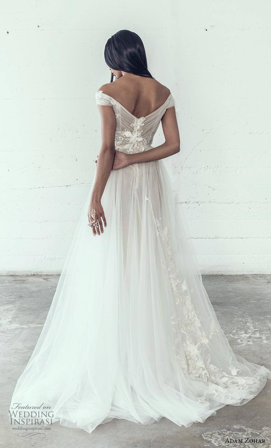 adam zohar 2019 bridal off the shoulder sweetheart neckline heavily embellished bodice romantic a  line wedding dress short train (9) bv 