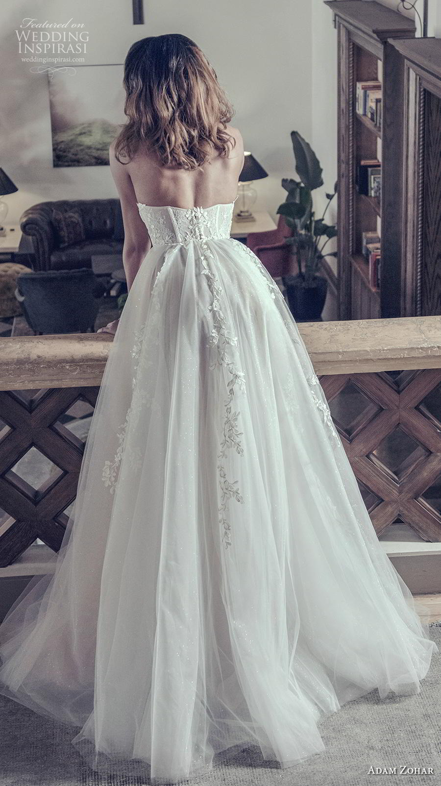 adam zohar 2019 bridal strapless sweetheart neckline heavily embellished bodice bustier romantic ball gown a  line wedding dress sweep train (1) bv