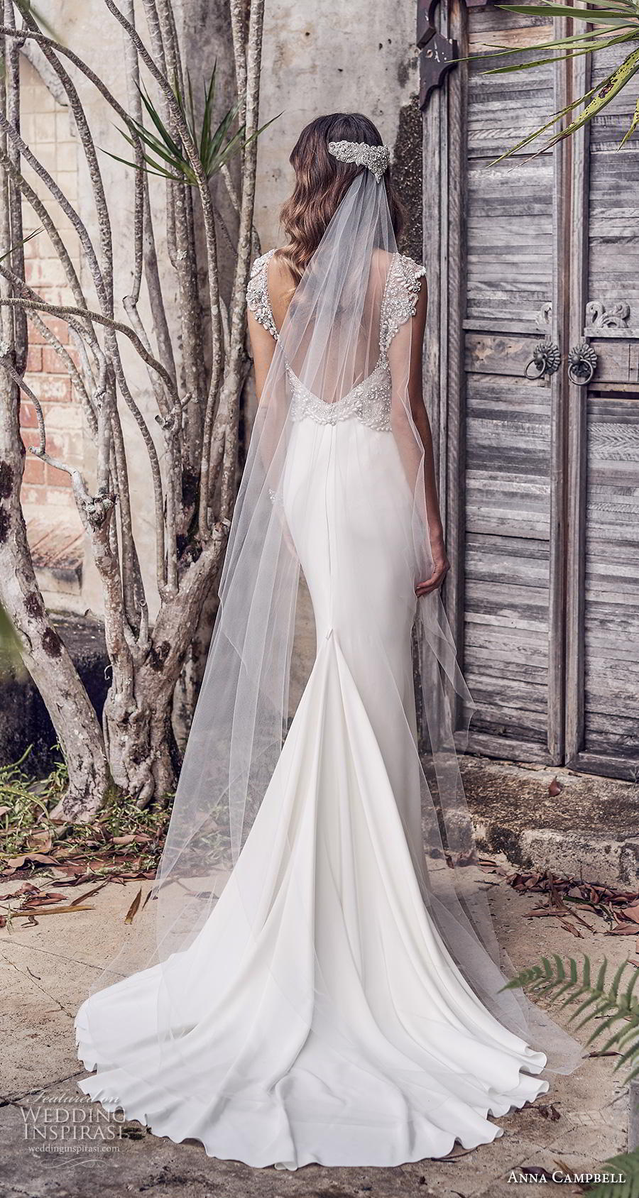 anna campbell 2019 bridal cap sleeves v neck heavily embellished bodice glitzy romantic sheath wedding dress backless scoop back chapel train (3) bv