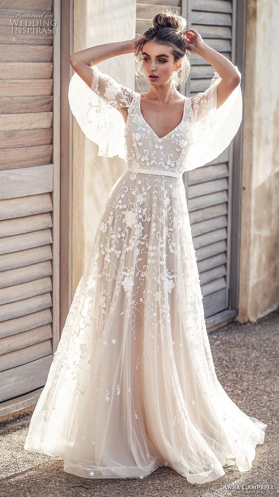 anna campbell 2019 bridal half handkerchief sleeves v neck full embellishment romantic pretty soft a  line wedding dress blackess open back sweep train (1) mv