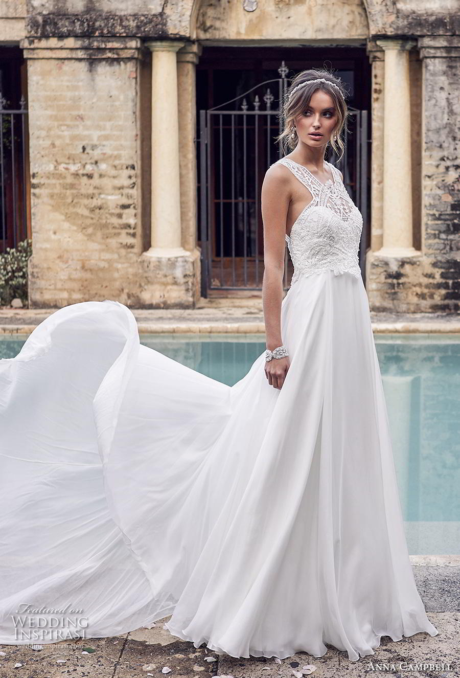 anna campbell 2019 bridal sleeveless halter neck heavily embellished bodice elegant romantic soft a line wedding dress rasor back chapel train (6) mv anna campbell 2019 bridal sleeveless halter neck heavily embellished bodice elegant romantic soft a line wedding dress rasor back chapel train (6) mv