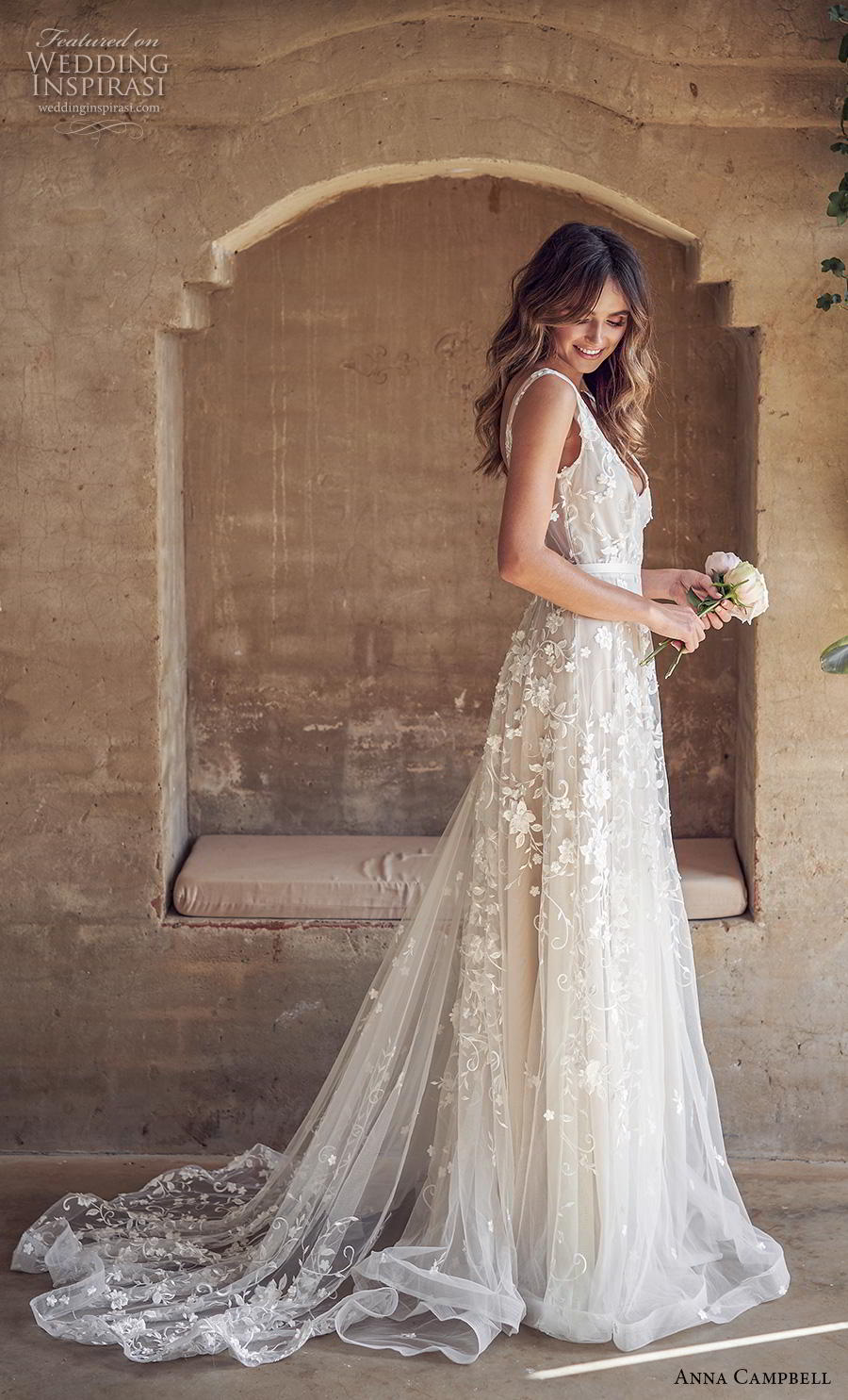 anna campbell 2019 bridal sleeveless v neck full embellishment romantic pretty modified a  line wedding dress backless v back medium train (2) sdv