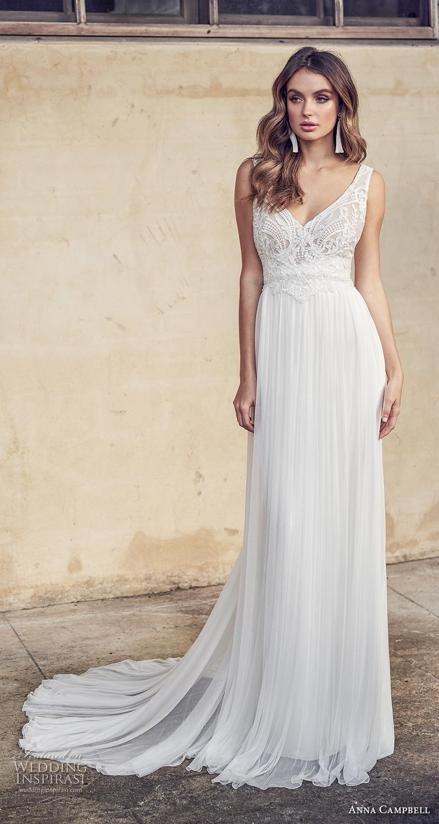 anna campbell 2019 bridal sleeveless with strap v neck heavily embellished bodice tulle skirt romantic soft a  line wedding dress backless scoop back chapel train (15) mv