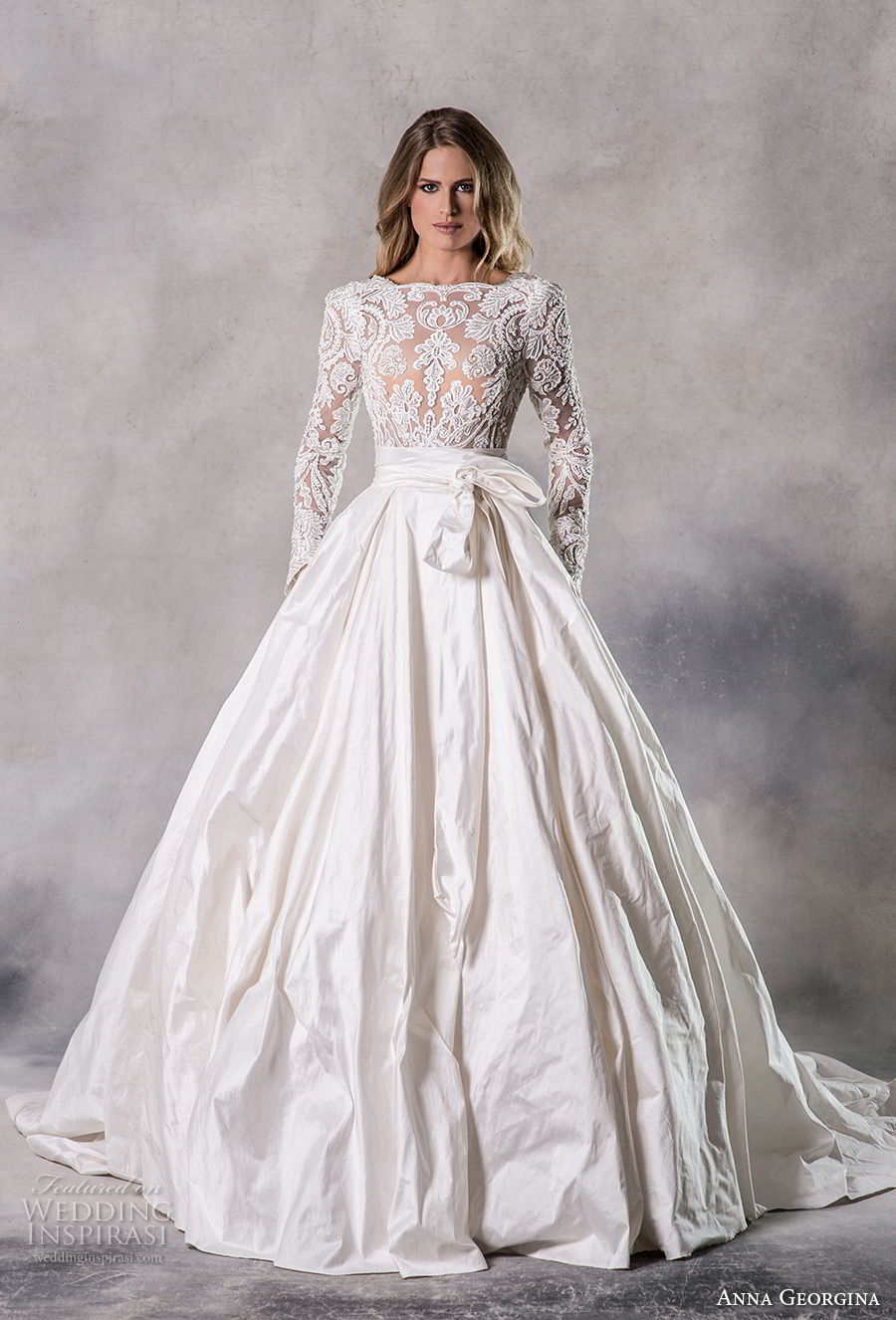 anna georgina 2019 couture long sleeves bateau heavily embellished bodice elegant princess ball gown a  line wedding dress with pockets backless v back chapel train (5) mv