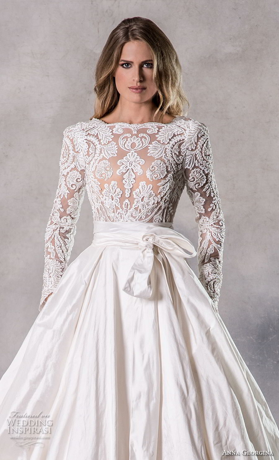 anna georgina 2019 couture long sleeves bateau heavily embellished bodice elegant princess ball gown a  line wedding dress with pockets backless v back chapel train (5) zv