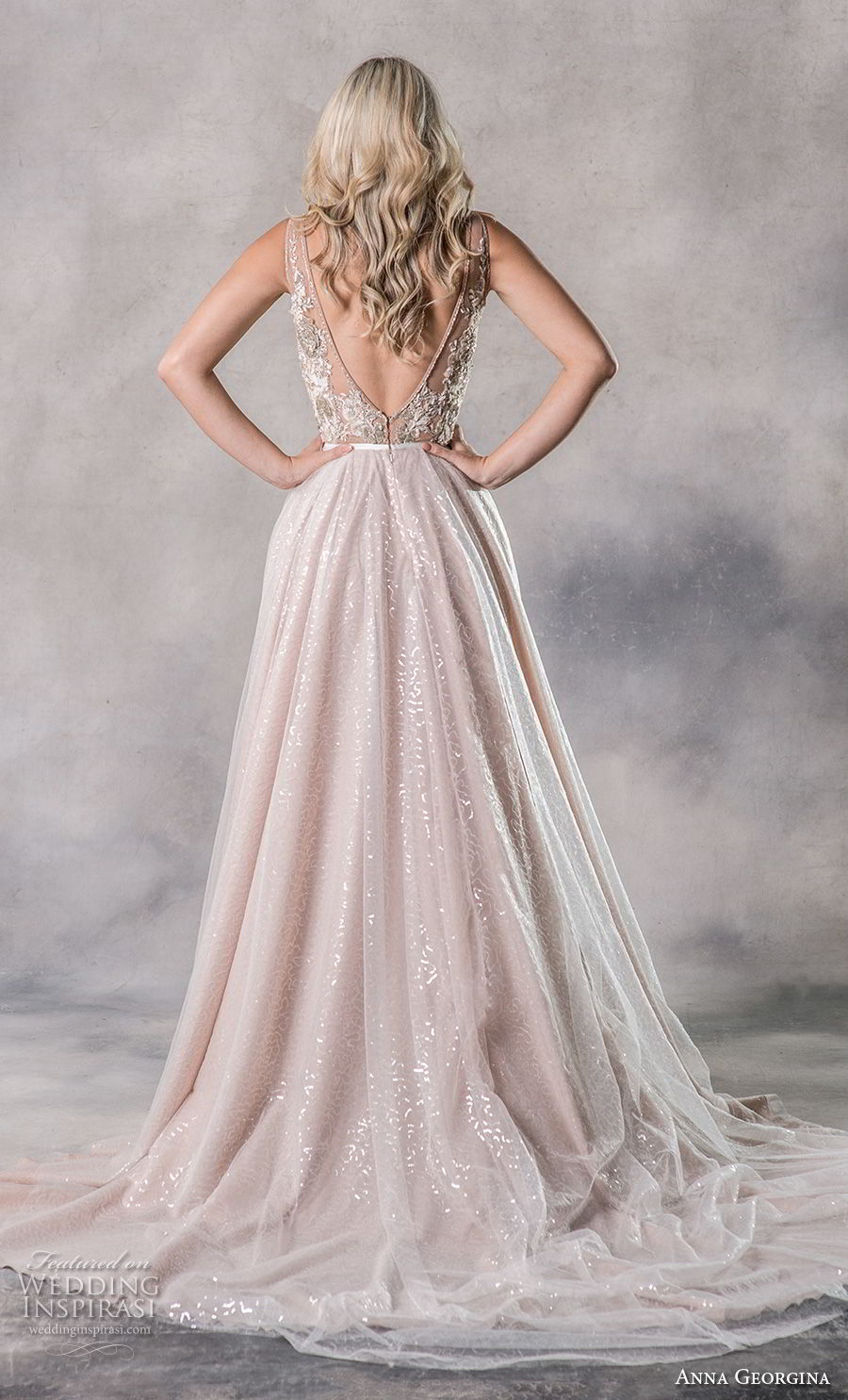 anna georgina 2019 couture sleeveless deep v neck heavily embellished bodice glizty glamorous blush a  line wedding dress backless v back chapel train (10) bv