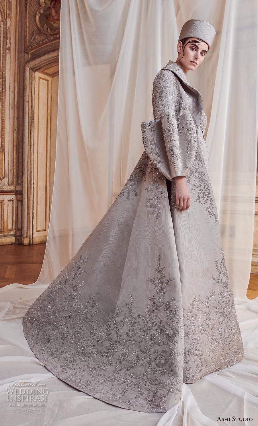 ashi studio fall winter 2019 bridal modern glamorous grey jacket outfit  