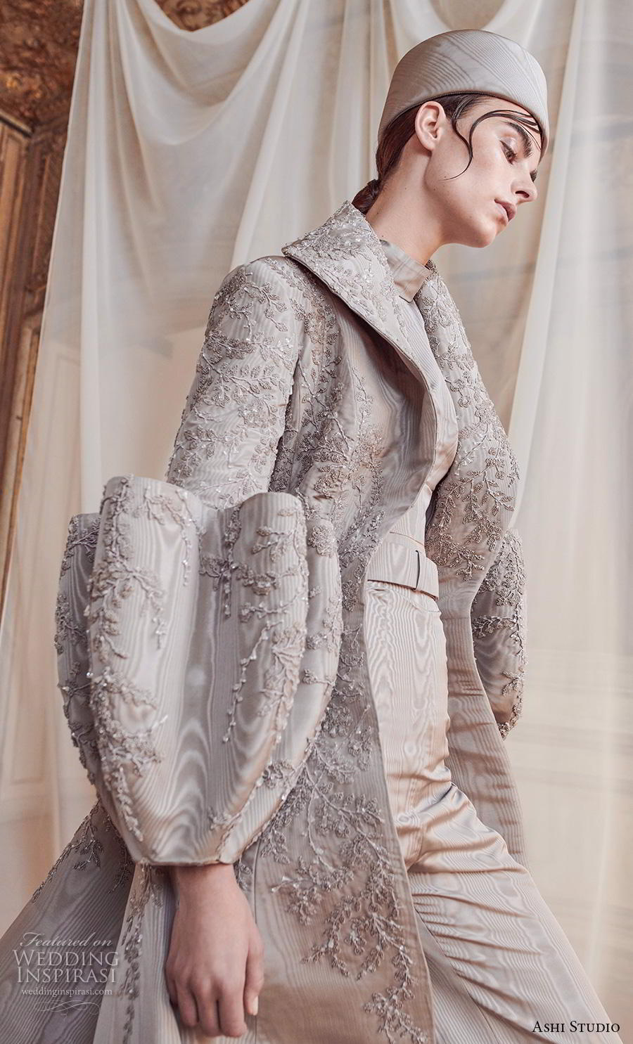 ashi studio fall winter 2019 bridal modern glamorous grey jacket outfit    