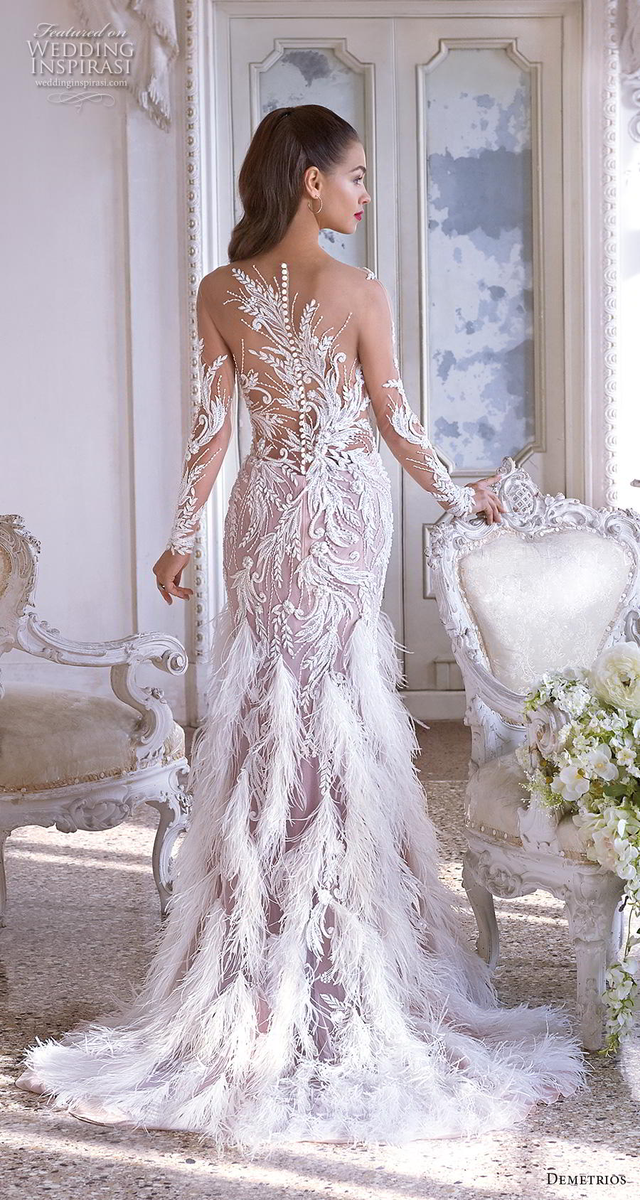 demetrios 2019 bridal long sleeves sweetheart neckline full embellishment feathers hem drop waist a line wedding dress embellished back sweep train (19) bv demetrios 2019 bridal long sleeves sweetheart neckline full embellishment feathers hem drop waist a line wedding dress embellished back sweep train (19) bv