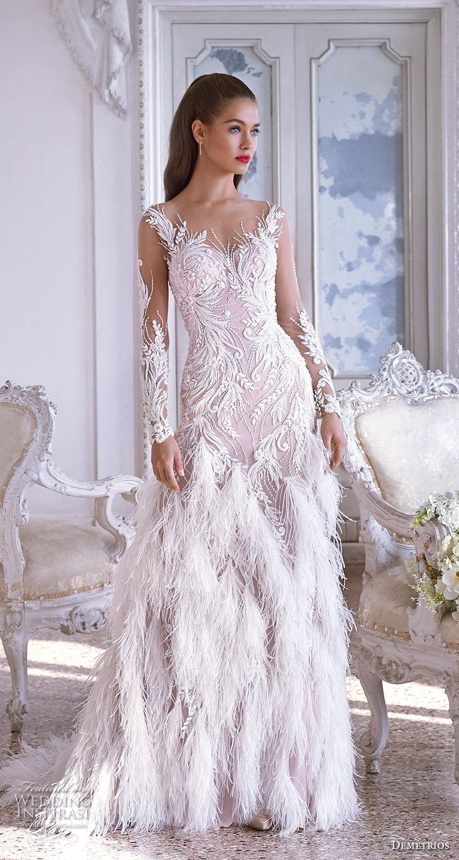 demetrios 2019 bridal long sleeves sweetheart neckline full embellishment feathers hem drop waist a line wedding dress embellished back sweep train (19) mv demetrios 2019 bridal long sleeves sweetheart neckline full embellishment feathers hem drop waist a line wedding dress embellished back sweep train (19) mv
