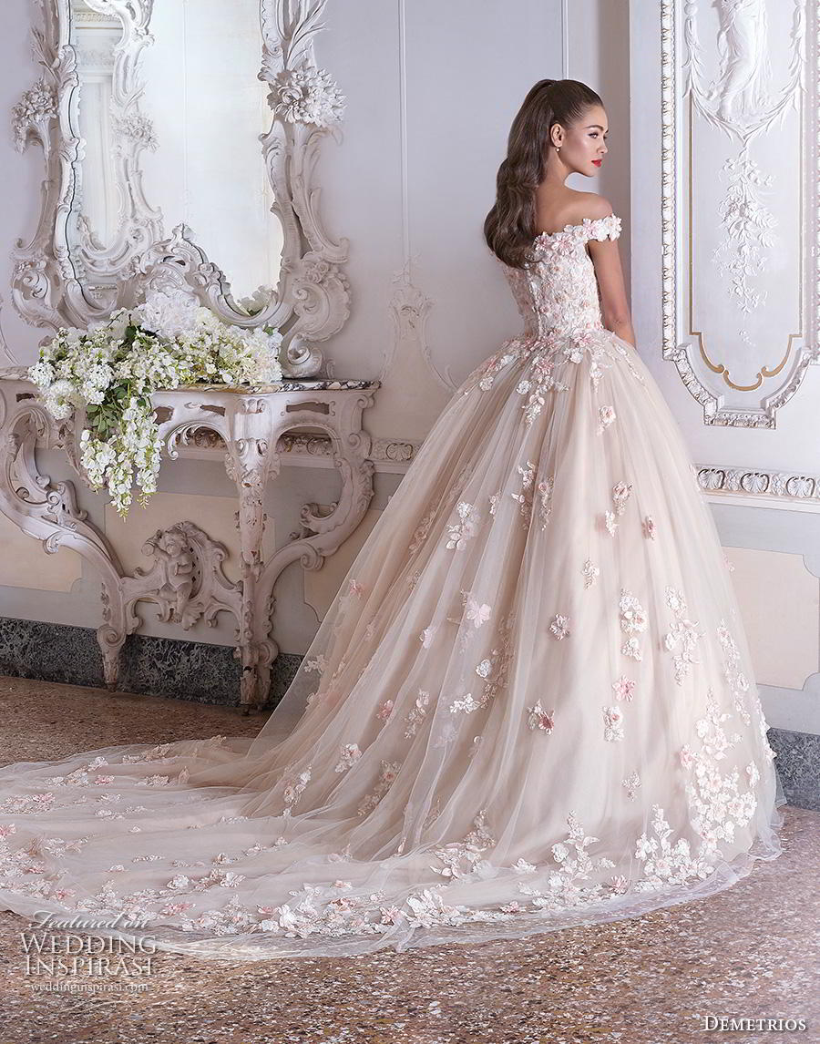 demetrios 2019 bridal off the shoulder sweetheart neckline full embellishment romantic princess pink ball gown a line wedding dress chapel train (1) bv demetrios 2019 bridal off the shoulder sweetheart neckline full embellishment romantic princess pink ball gown a line wedding dress chapel train (1) bv