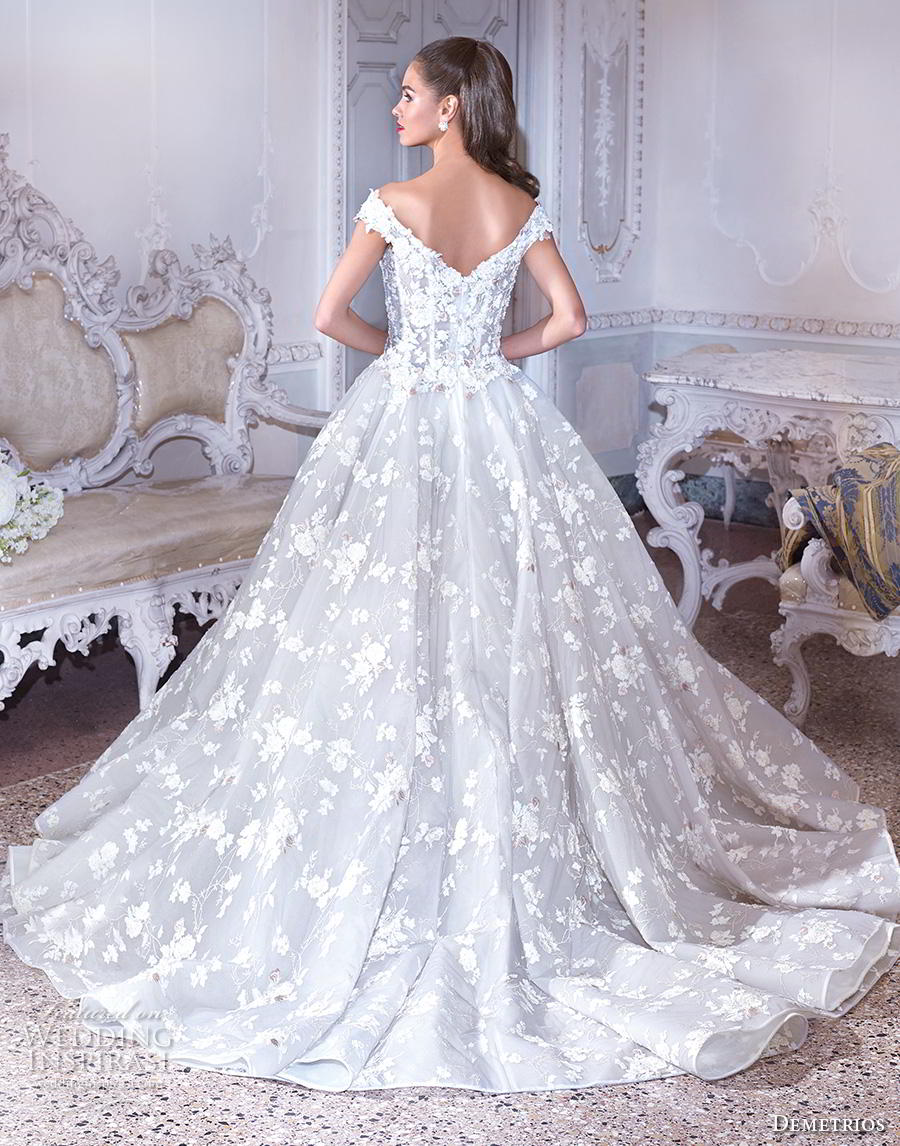 demetrios 2019 bridal off the shoulder v neck full embellishment romantic blue a  line wedding dress chapel train (12) bv