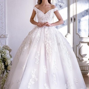 demetrios 2019 bridal off the shoulder v neck heavily embellished bodice princess romantic ball gown a  line wedding dress royal train (18) mv