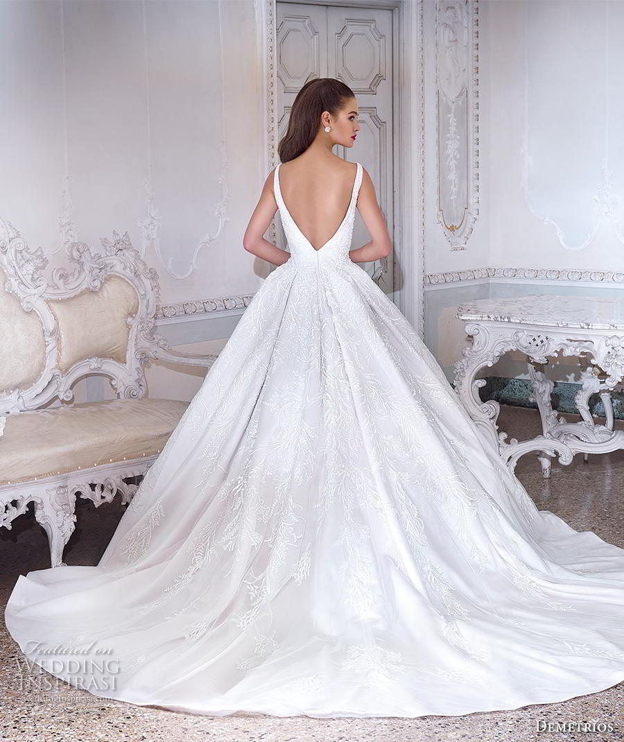 demetrios 2019 bridal sleeveless deep plunging v neck full embellishment princess glitzy a line wedding dress backless v back chapel train (20) bv demetrios 2019 bridal sleeveless deep plunging v neck full embellishment princess glitzy a line wedding dress backless v back chapel train (20) bv