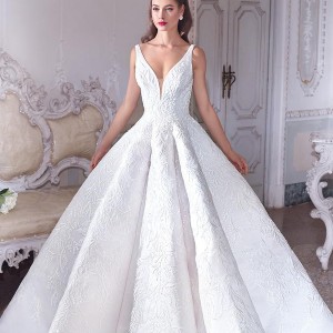 demetrios 2019 bridal sleeveless deep plunging v neck full embellishment princess glitzy a  line wedding dress backless v back chapel train (20) mv