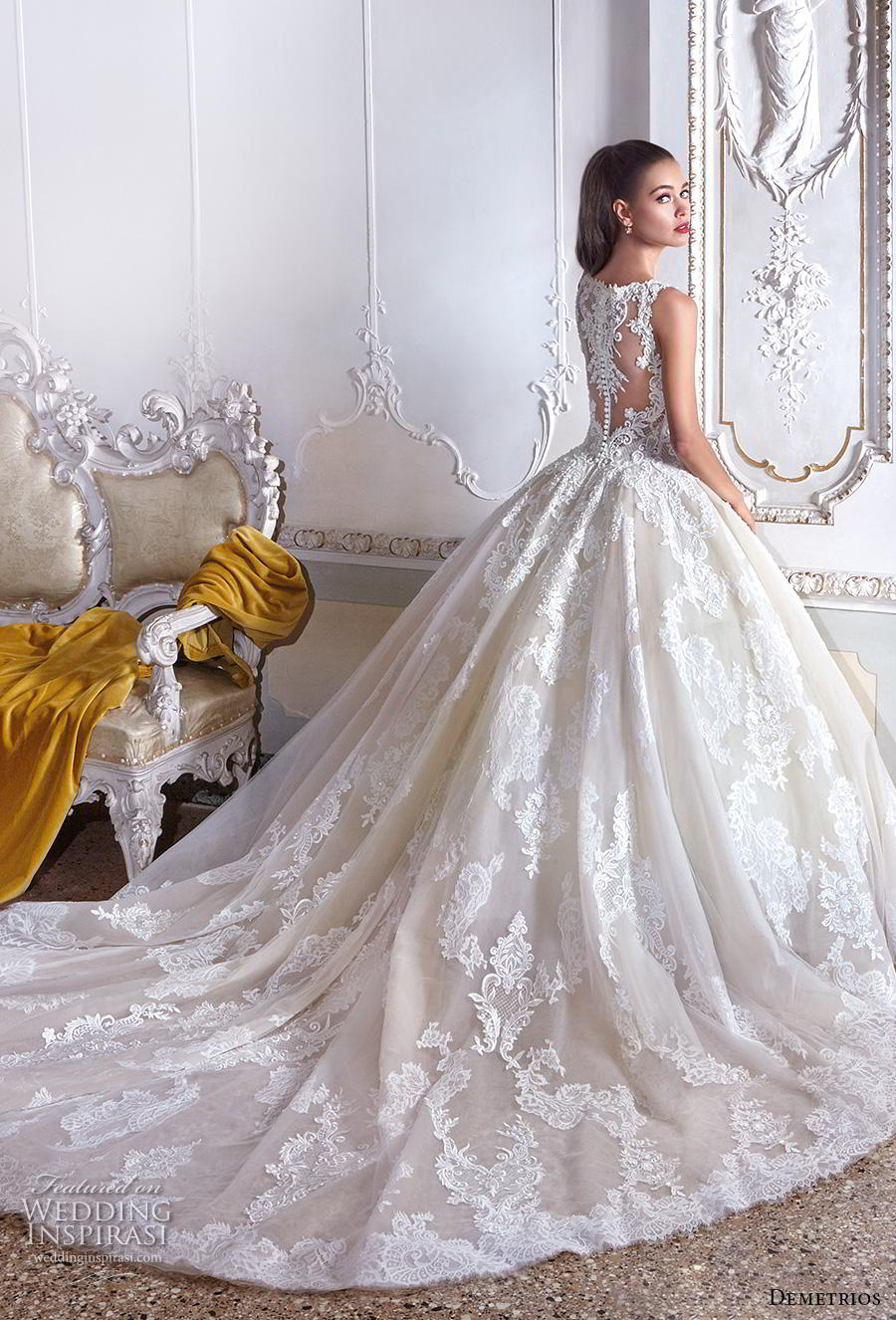 demetrios 2019 bridal sleeveless illusion bateau sweetheart neckline full embellishment princess ball gown a  line wedding dress lace back chapel train (7) bv