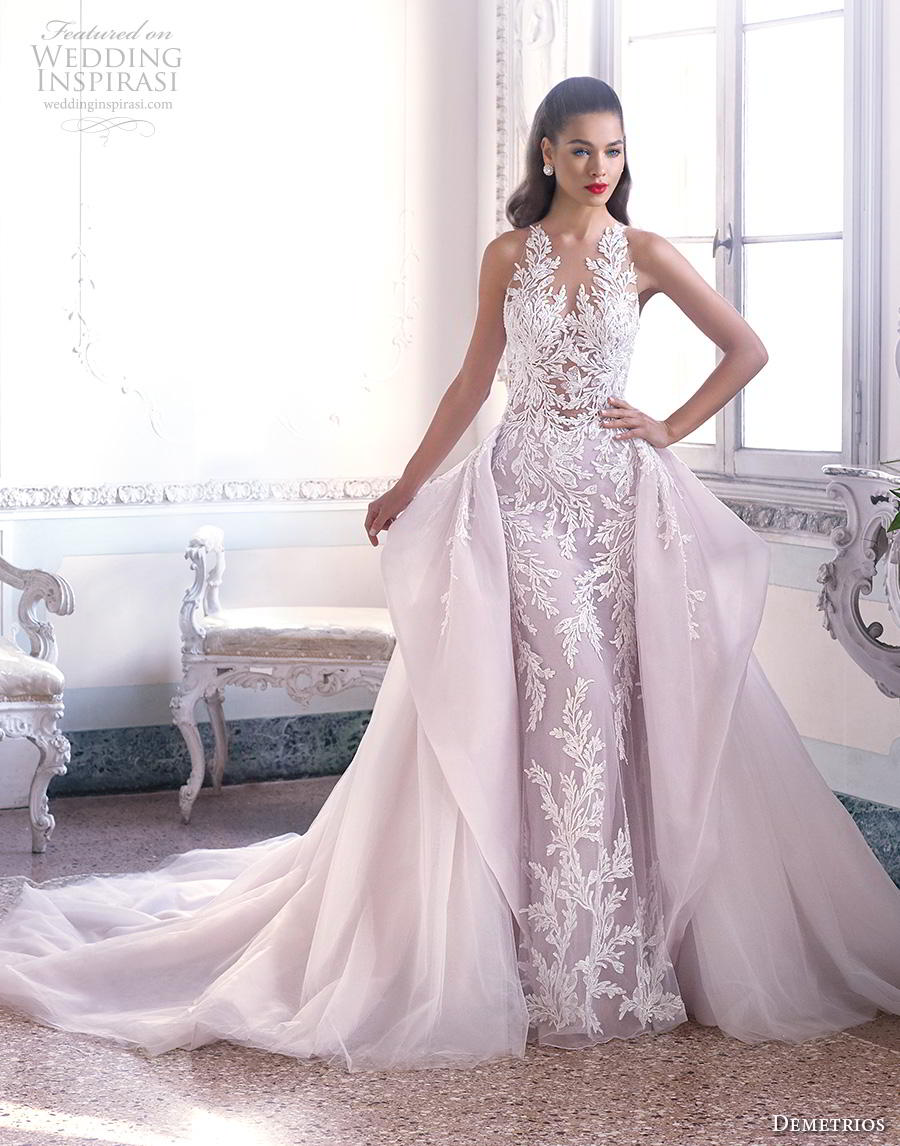 demetrios 2019 bridal sleeveless v neck full embellishment elegant glamorous fit and flare wedding dress a line overskirt sheer button back chapel train (4) mv demetrios 2019 bridal sleeveless v neck full embellishment elegant glamorous fit and flare wedding dress a line overskirt sheer button back chapel train (4) mv