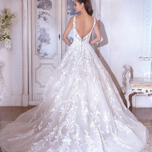 demetrios 2019 bridal sleeveless v neck full embellishment princess ball gown a  line wedding dress backless v back chapel train (15) bv