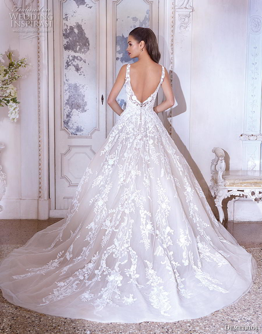 demetrios 2019 bridal sleeveless v neck full embellishment princess ball gown a  line wedding dress backless v back chapel train (15) bv