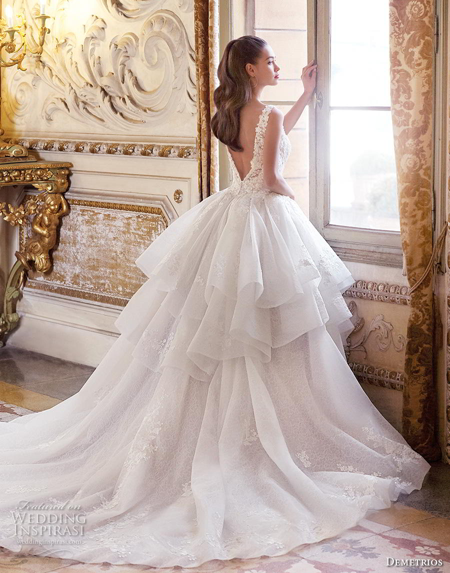 demetrios 2019 bridal sleeveless v neck heavily embellished bodice tiered skirt princess romantic ball gown a line wedding dress backless v back chapel train (10) bv demetrios 2019 bridal sleeveless v neck heavily embellished bodice tiered skirt princess romantic ball gown a line wedding dress backless v back chapel train (10) bv