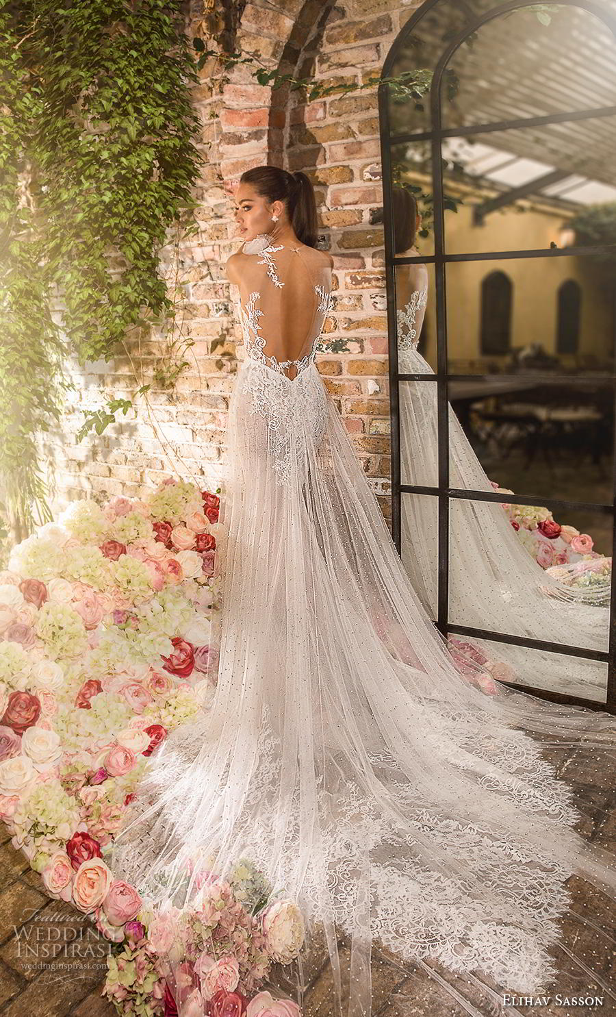 elihav sasson 2019 bridal sleeveless one shoulder heavily embellished bodice elegant  fit and flare sheath wedding dress keyhole back chapel train (9) bv