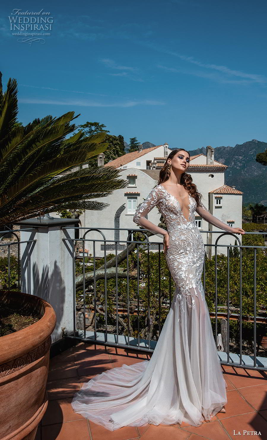 la petra 2019 bridal long sleeves deep v neck heavily embellished bodice glitzy sexy glamorous mermaid wedding dress backless v back chapel train (11) mv