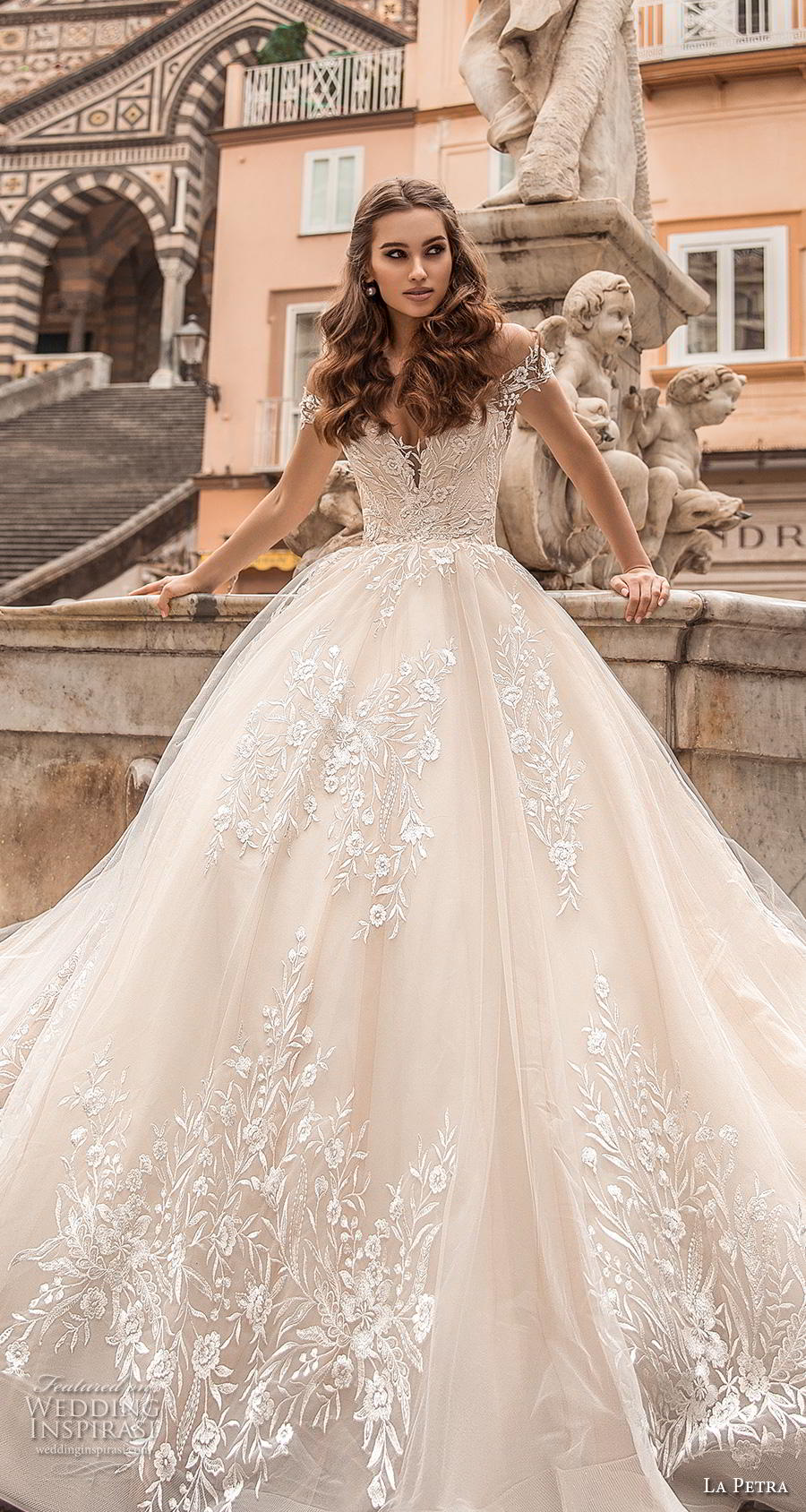 la petra 2019 bridal off the shoulder deep plunging sweetheart neckline full embellishment romantic princess blush ball gown a  line wedding dress royal train (1) lv