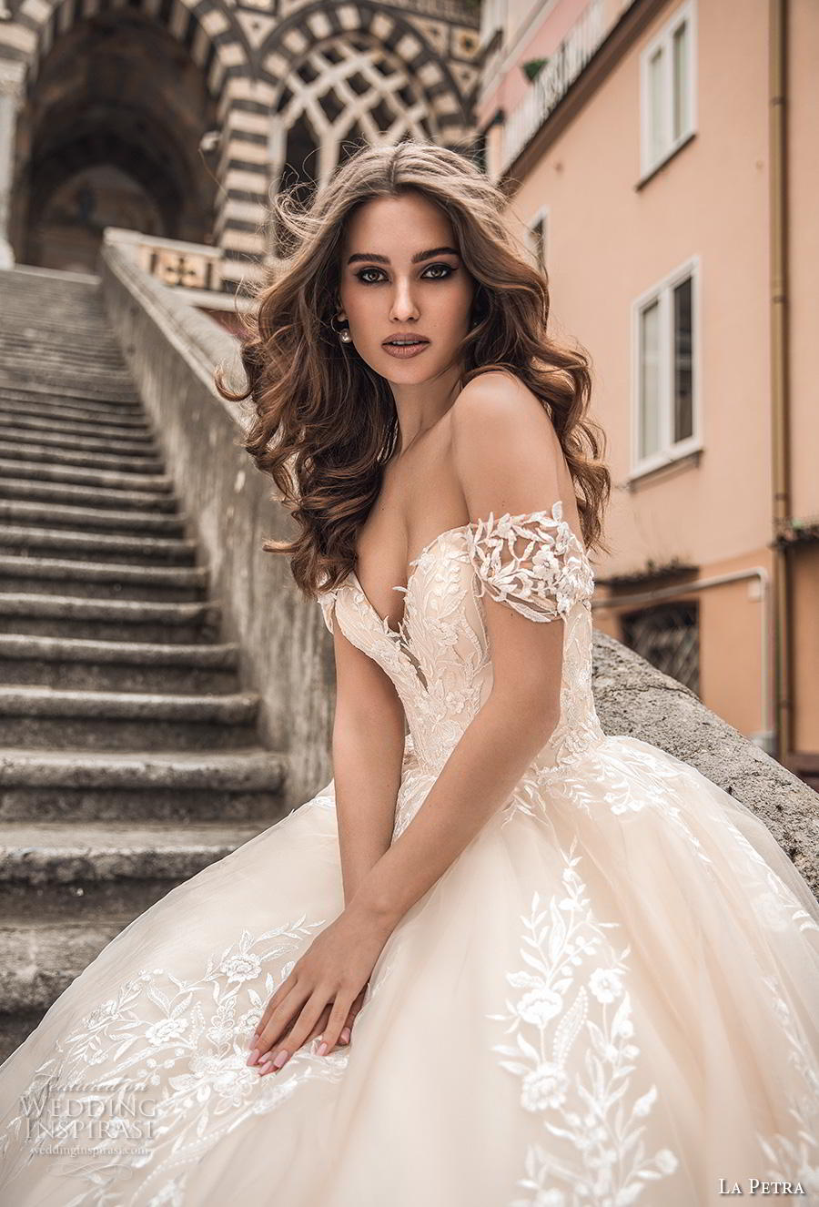 la petra 2019 bridal off the shoulder deep plunging sweetheart neckline full embellishment romantic princess blush ball gown a  line wedding dress royal train (1) zv