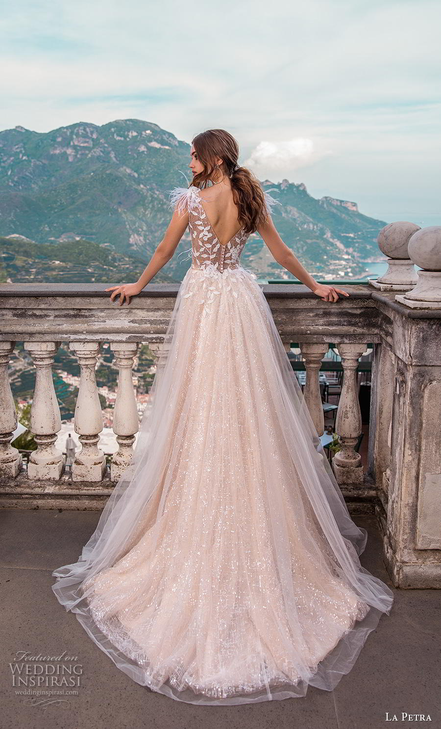 la petra 2019 bridal sleeveless v neck heavily embellished bodice romantic blush a  line wedding dress v back chapel train (4) bv