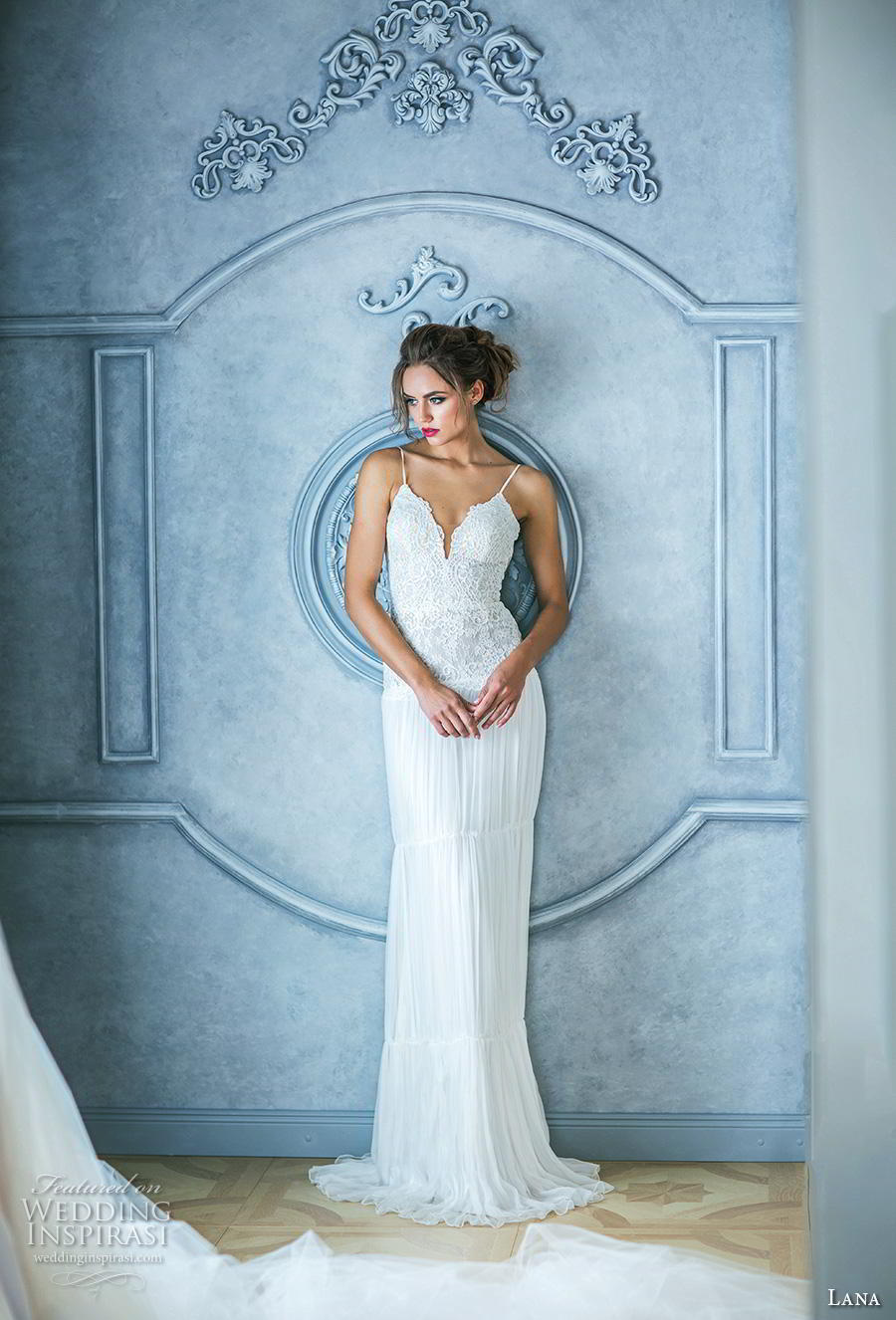 lana 2018 bridal spaghetti strap deep plunging sweetheart neckline heavily embellished bodice romantic sheath wedding dress backless v back sweep train (5) mv