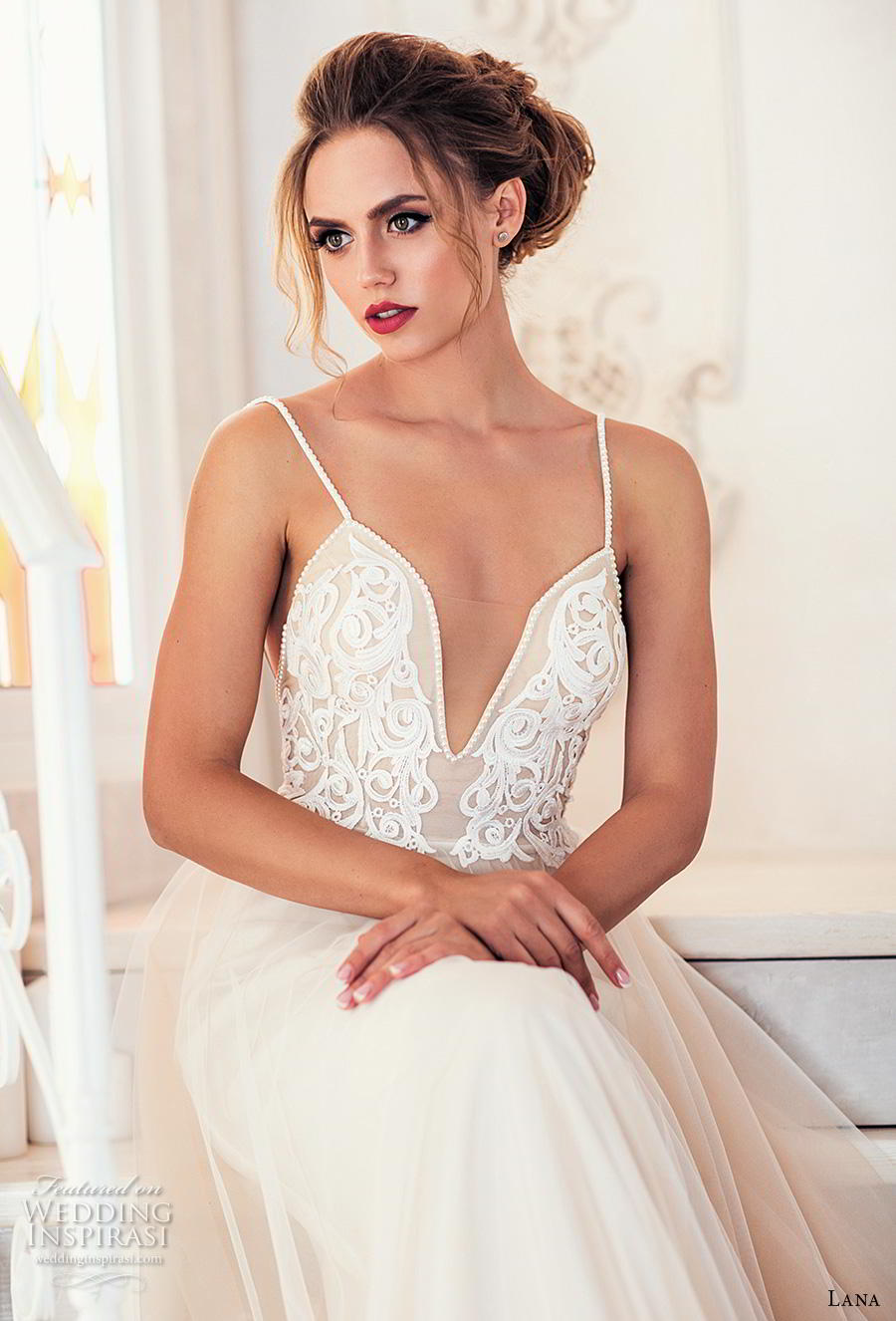 lana 2018 bridal spaghetti strap deep plunging sweetheart neckline heavily embellished bodice romantic soft a  line wedding dress backless open back chapel train (9) zv mv