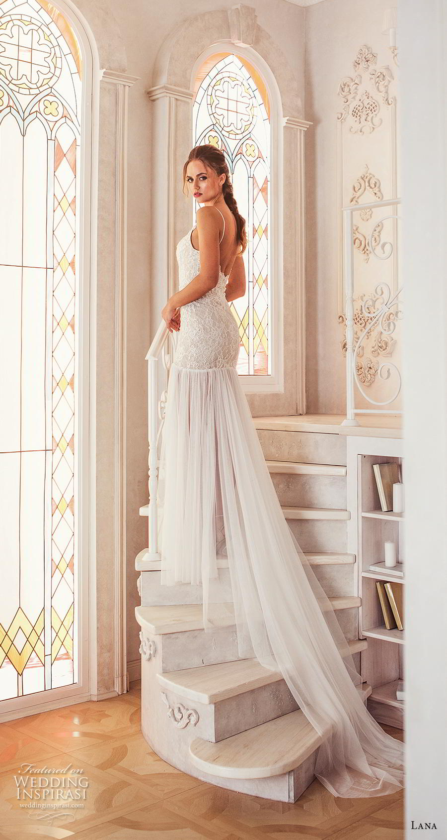 lana 2018 bridal spaghetti strap deep sweetheart neckline heavily embellished bodice drop waist elegant modified a  line wedding dress backless scoop back chapel train (8) bv