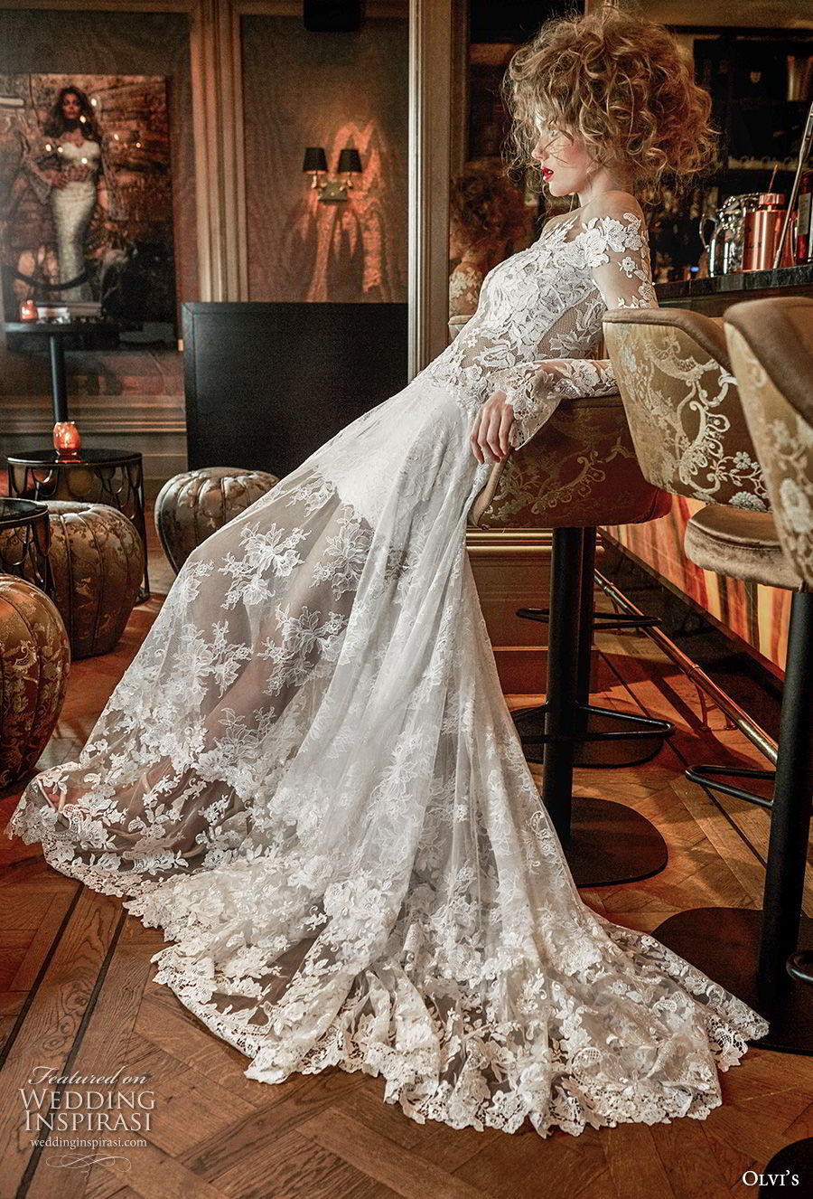 olvi 2019 bridal long bell sleeves full embellishment vintage soft a  line wedding dress v back chapel train (20) mv