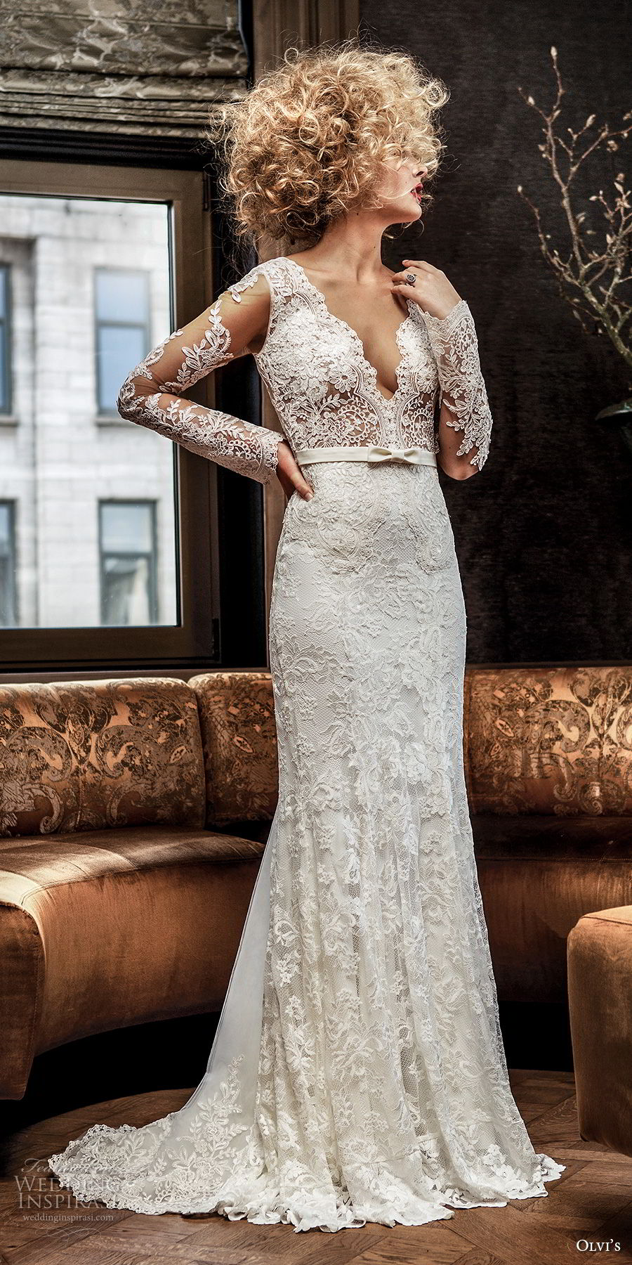 olvi 2019 bridal long sleeves deep v neck full embellishment romantic sexy elegant fit and flare sheath wedding dress sweep train (23) mv