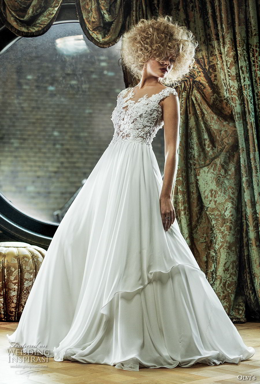 olvi 2019 bridal sleeveless v neck heavily embellished bodice romantic a  line wedding dress sweep train (2) mv