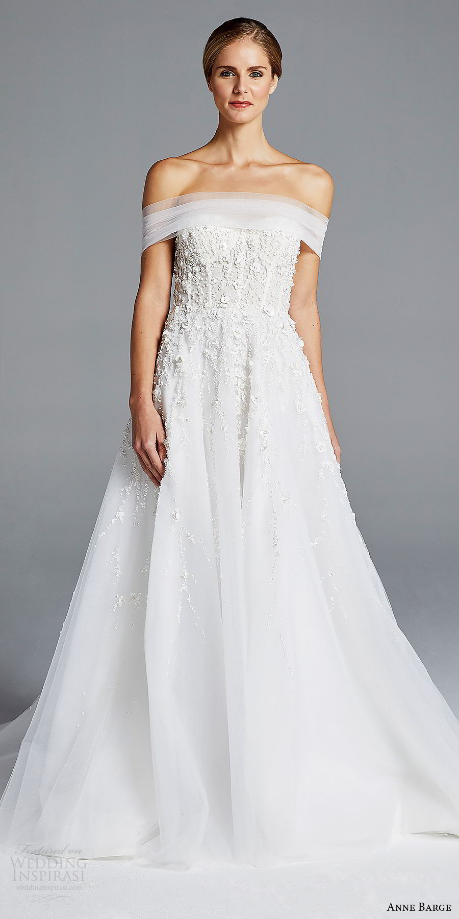 anne barge bridal spring 2019 off shoulder ruched straight cross beaded bodice a line wedding dress (karlie) mv elegant romantic