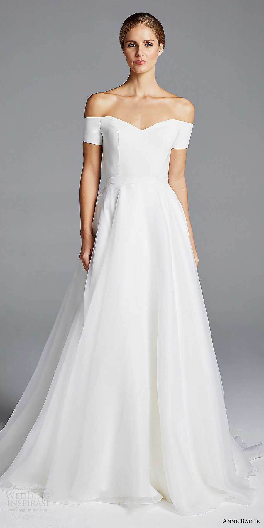 anne barge bridal spring 2019 off shoulder short sleeves sweetheart neckline minimally embellished sheath wedding dress a line overskirt (jolie) mv chic modern elegant