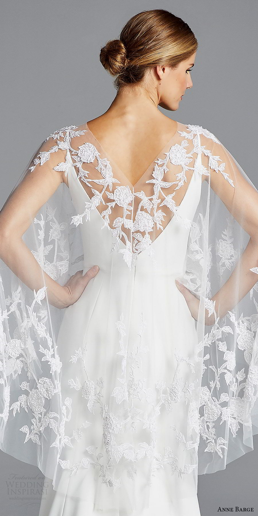 anne barge bridal spring 2019 sleeveless straps v neck sheer capelete sheath wedding dress (elle) zbv sweep train boho chic romantic