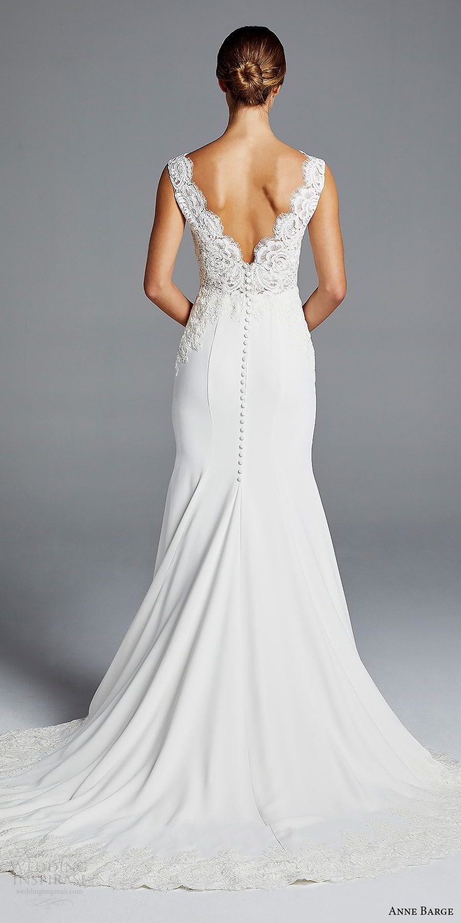 anne barge bridal spring 2019 sleeveless thick lace straps deep v neck embellished bodice sheath wedding dress (lana) bv v back chapel train chic elegant